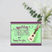 Ukulele Frohe Weihnachten und Glück Neues Jahr Postkarte (Stehend Vorderseite)