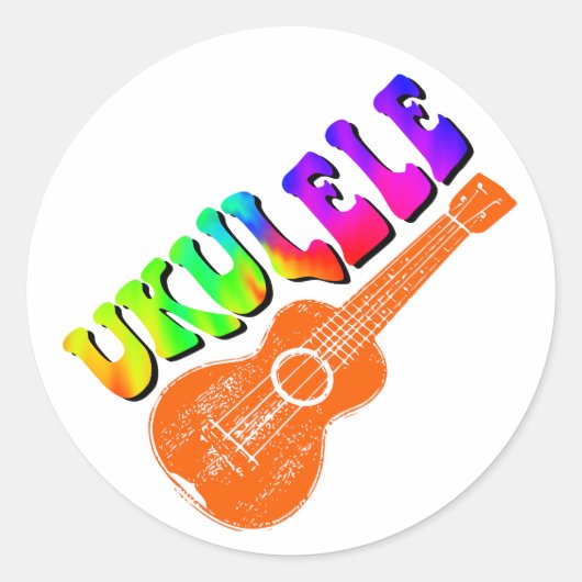 Ukulele Gefärbte Krawatte Groovy Text Art Runder Aufkleber (Vorderseite)