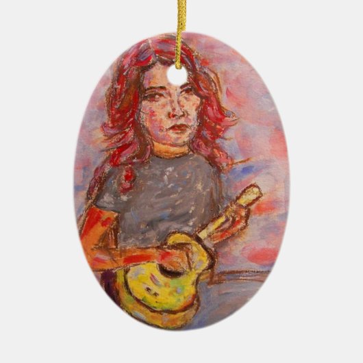 Ukulele Girl Art Keramik Ornament (Vorne)