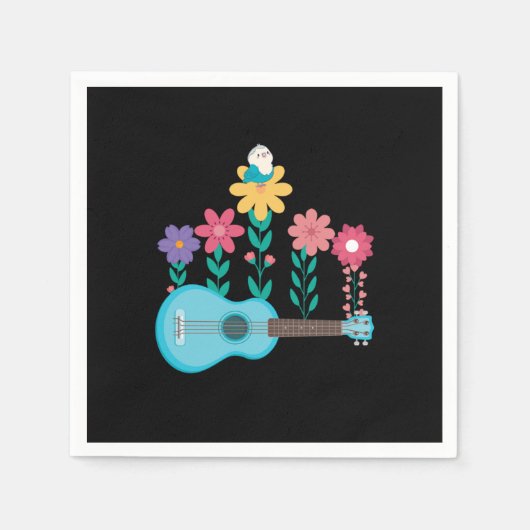 Ukulele Gitarre Blume Musik Akustisches Bassgesche Serviette (Vorderseite)