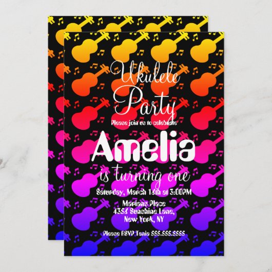 Ukulele Guitar Music Geburtstag Einladung (Vorne/Hinten)