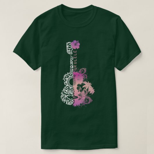 UKULELE HAWAIIAN TATTOO PINK LILA T-Shirt (Design vorne)