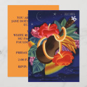 UKULELE HIBISKUS ALOHA SWEET 16 PARTY EINLADUNGEN (Vorne/Hinten)