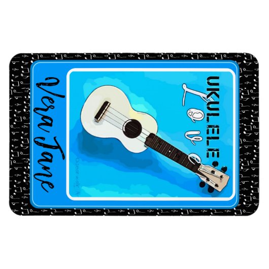 Ukulele Liebe Shades of Blue mit Name Magnet (Horizontal)