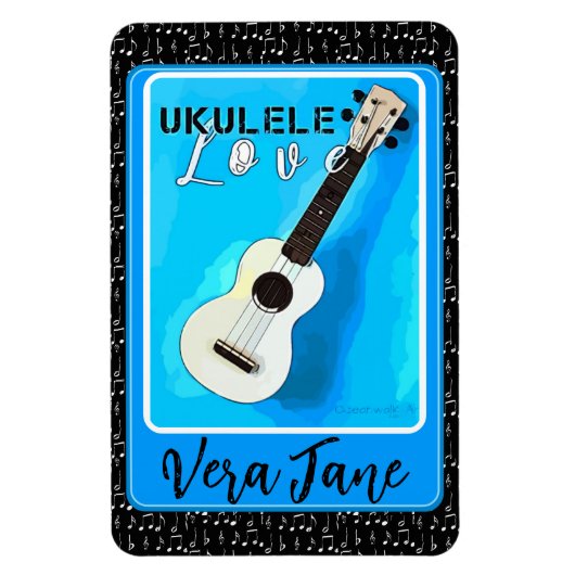 Ukulele Liebe Shades of Blue mit Name Magnet (Vertikal)