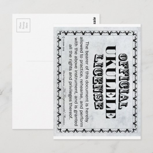 Ukulele-Lizenz Postkarte (Vorne/Hinten)