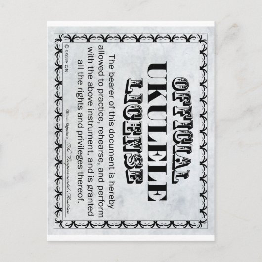 Ukulele-Lizenz Postkarte (Vorderseite)