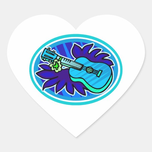 Ukulele mit Blätter und Blume, blau Herz-Aufkleber (Vorderseite)