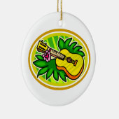 Ukulele mit Blätter und dem Blumen-Kreis, gelb Keramik Ornament (Rechts)