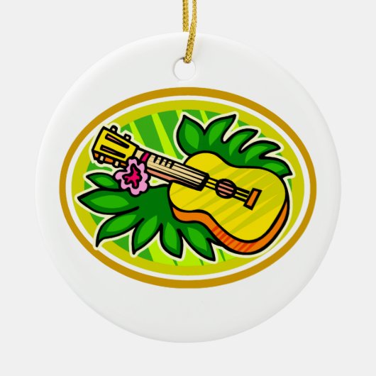 Ukulele mit Blätter und dem Blumen-Kreis, gelb Keramik Ornament (Vorne)
