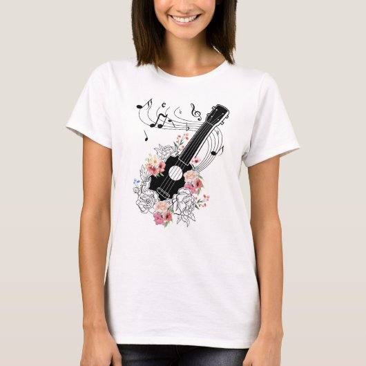 Ukulele mit Blume Geschenk T-Shirt (Vorderseite)