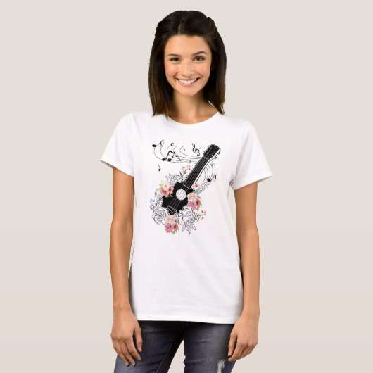 Ukulele mit Blume Geschenk T-Shirt (Vorne ganz)