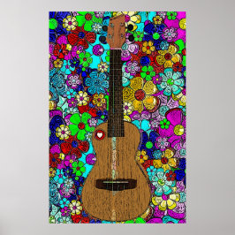 Ukulele mit Groovy Angesagten Blume und Herz Poster