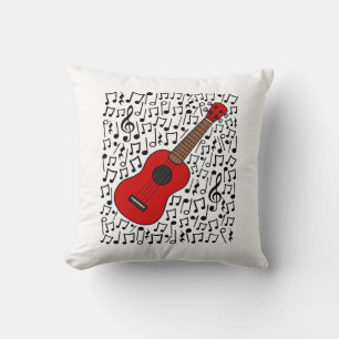 Ukulele Musical Notes Uke Player Musician (rot) Kissen