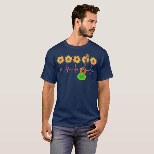 Ukulele Musician EKG Heartbeat Line T-Shirt (Vorne ganz)