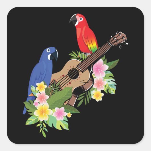 Ukulele Parrot Quadratischer Aufkleber (Vorderseite)