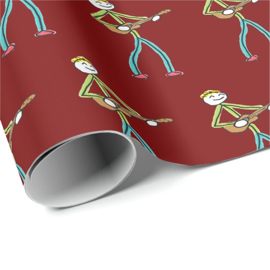 Ukulele Playing Stickman Geschenkpapier (Rolleneckpunkt)
