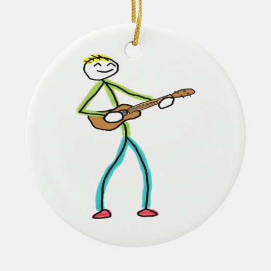 Ukulele Playing Stickman Keramik Ornament (Vorne)