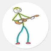 Ukulele Playing Stickman Runder Aufkleber (Vorderseite)