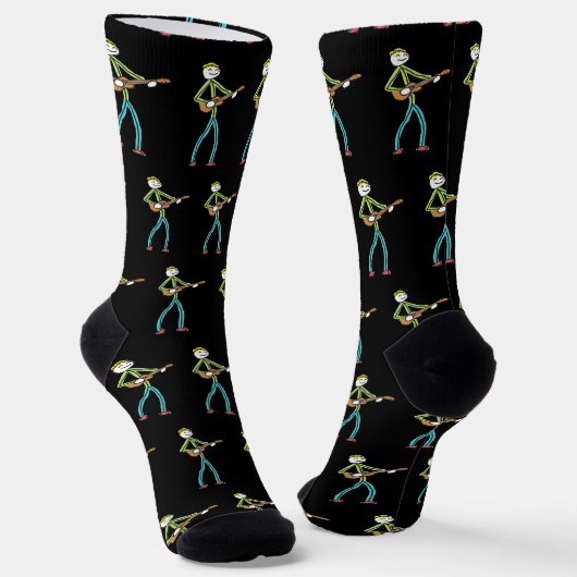 Ukulele Playing Stickman Socken (Gewinkelt)
