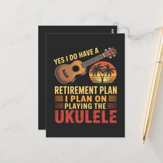 Ukulele Rentenplan Lustig Postkarte (Vorderseite/Rückseite Beispiel)