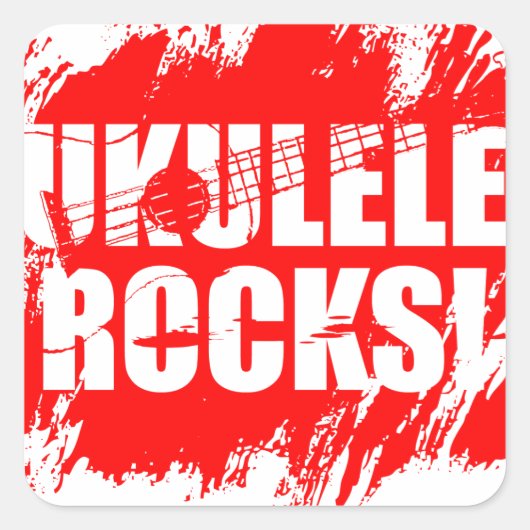 Ukulele Rocks! Quadratischer Aufkleber (Vorderseite)