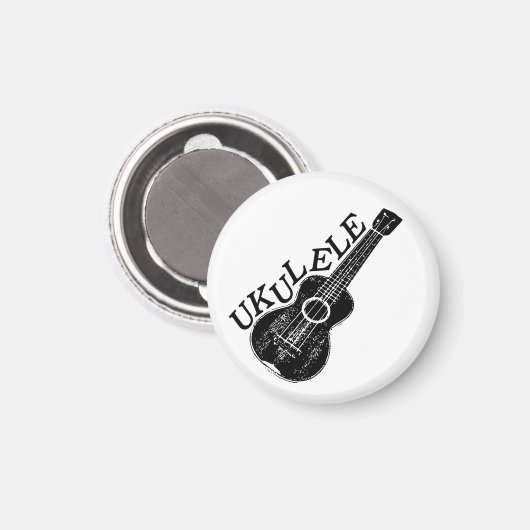 Ukulele Schwarz und Weiß Text und Bild Magnet (Vorderseite/Rückseite)