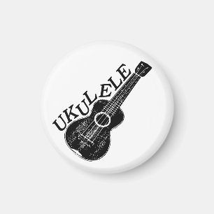 Ukulele Schwarz und Weiß Text und Bild Magnet