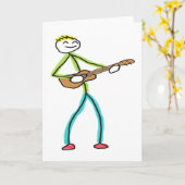 Ukulele spielender Stockmann Karte (Gelbe Blume)