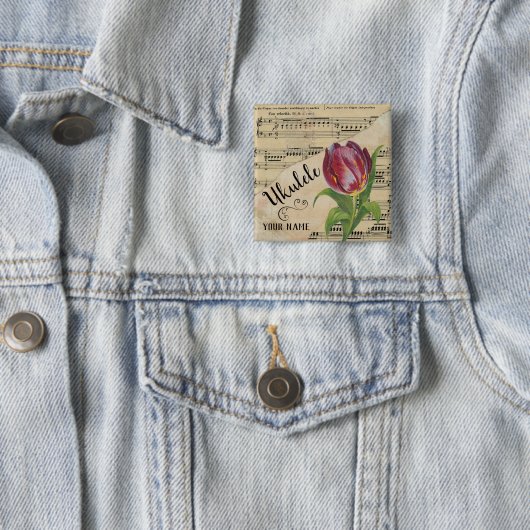 Ukulele Tulip Vintage Noten - kundenspezifisch Button (Beispiel)
