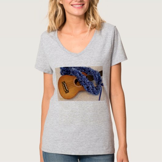 Ukulele und blaue Leu T-Shirt (Vorderseite)