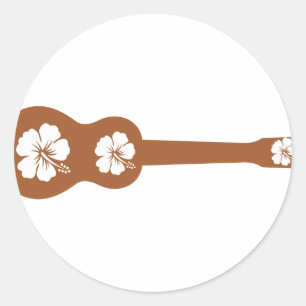 Ukulele und weißer Hibiskus Runder Aufkleber
