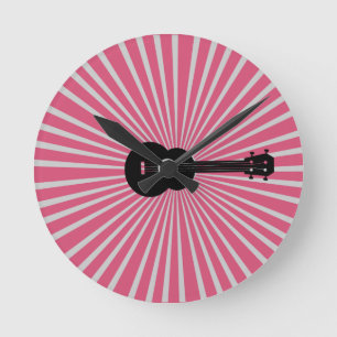 Ukulele Zeit rosa Sonnenaufgang Runde Wanduhr
