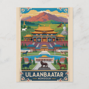 Ulaanbaatar Mongolei Retro-Reiseposter-Kunst Feiertagspostkarte