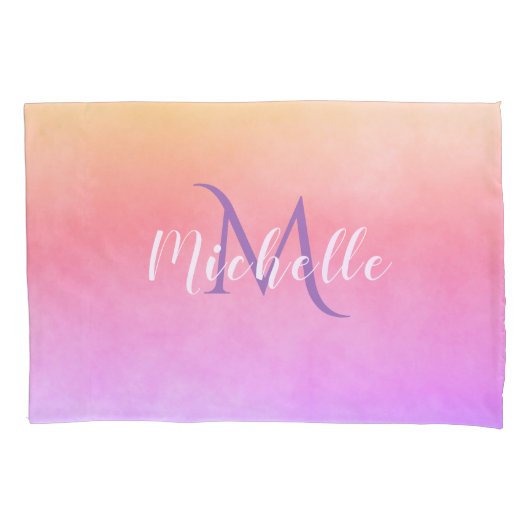 Ulra violett rosa Pfirsichfarben mit Monogramm Kissenbezug (Vorderseite)