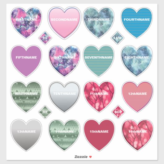 Ultimate 16 Name Hearts Collection Aufkleber (Blatt)