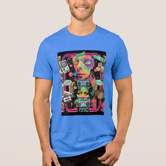 Ultimate 90s Nostalgia Pop Art Collage Tri-Blend Shirt (Vorderseite)