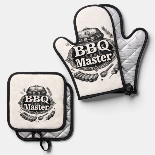 Ultimate BBQ Master Oven Mitt and Pot Holder Set (Vorderseite/Rückseite)