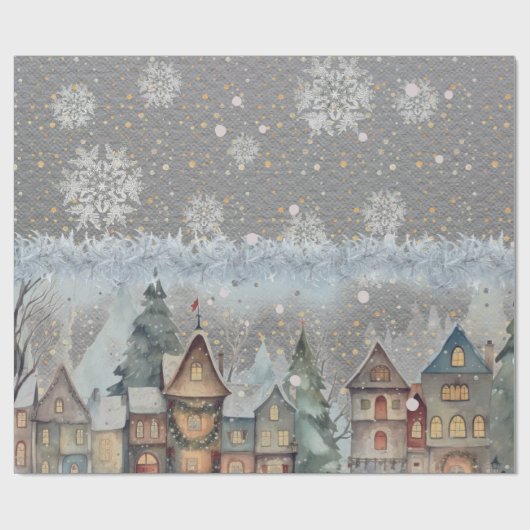 Ultimate Christmas Village Snow Steel Gray Geschenkpapier (Flach)