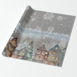 Ultimate Christmas Village Snow Steel Gray Geschenkpapier