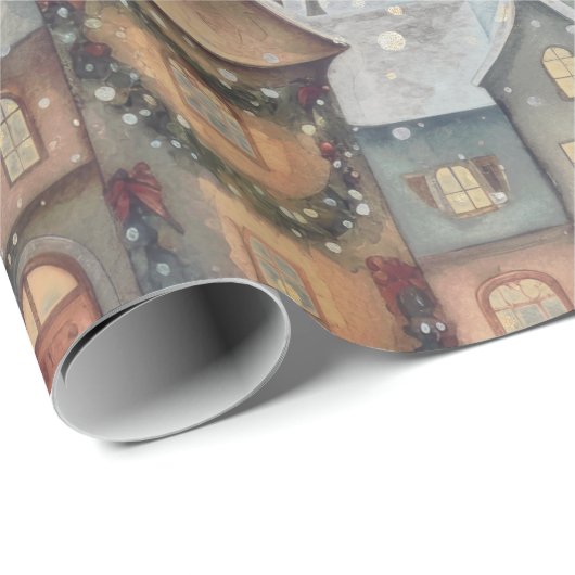 Ultimate Christmas Village Snow Steel Gray Geschenkpapier (Rolleneckpunkt)