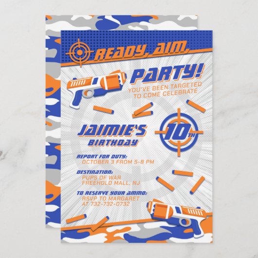 Ultimate Dart Gun Birthday Einladung (Vorne/Hinten)