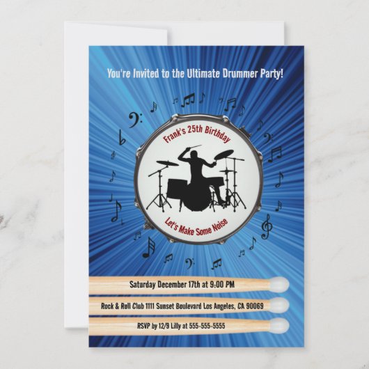 Ultimate Drummer Geburtstagsparty Einladungen (Vorderseite)