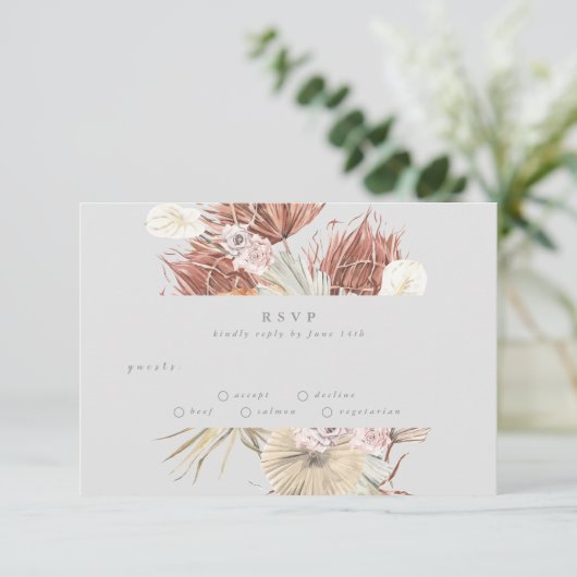 Ultimate Gray Pampas Grass Floral Jungle Wedding RSVP Karte (Stehend Vorderseite)