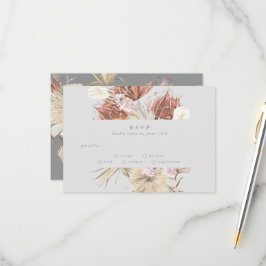 Ultimate Gray Pampas Grass Floral Jungle Wedding RSVP Karte