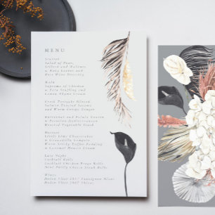 Ultimate Gray Pampas Grass Tropical Jungle Wedding Menükarte