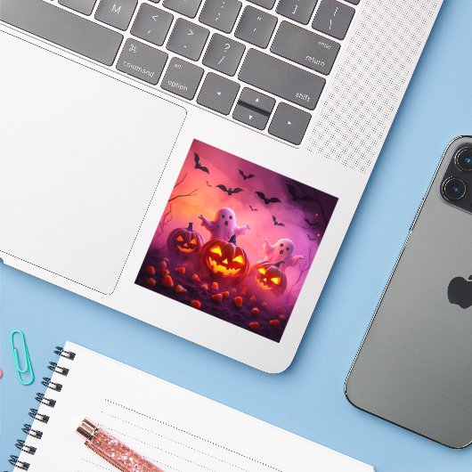 Ultimate Halloween Sticker - Ghosts & Pumpkins (Laptop mit iPhone)