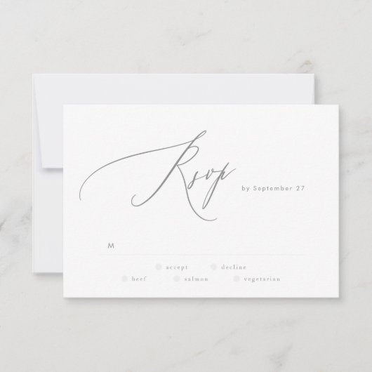 Ultimate Simple Light Gray White Modern Script RSVP Karte (Vorderseite)