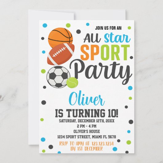 Ultimate Sports Party Einladung zum Geburtstag (Vorderseite)
