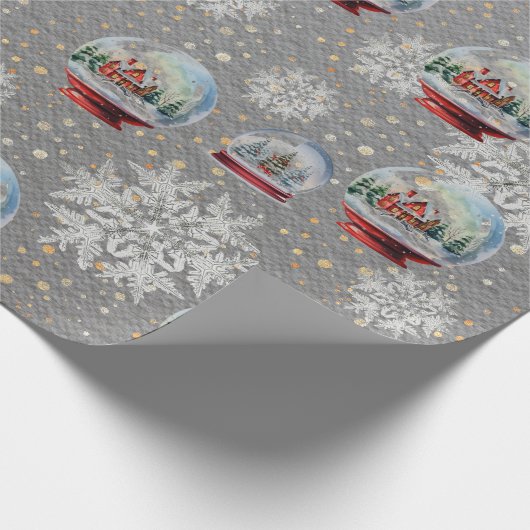 Ultimate Weihnachtsschnee Globes Steel Gray Geschenkpapier (Ecke)